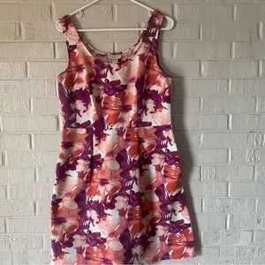 LOFT Dress Womens Sz 8 Floral Pleated A-Line Pockets Tank Midi Cocktail Summer